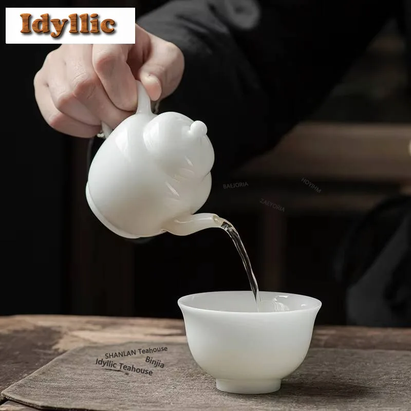HOYIHM 85Ml Dehua Ice Seed Jade Porcelain Teapot Sheep Fat White Pot Tea Maker Kettle With Filter Chinese Set Accessories Gift