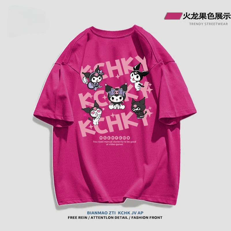 Camiseta de manga corta con estampado Digital 3D para mujer, camisa de Anime de dibujos animados Kuromi, 2024 algodón, tendencia callejera, novedad de verano, 100%