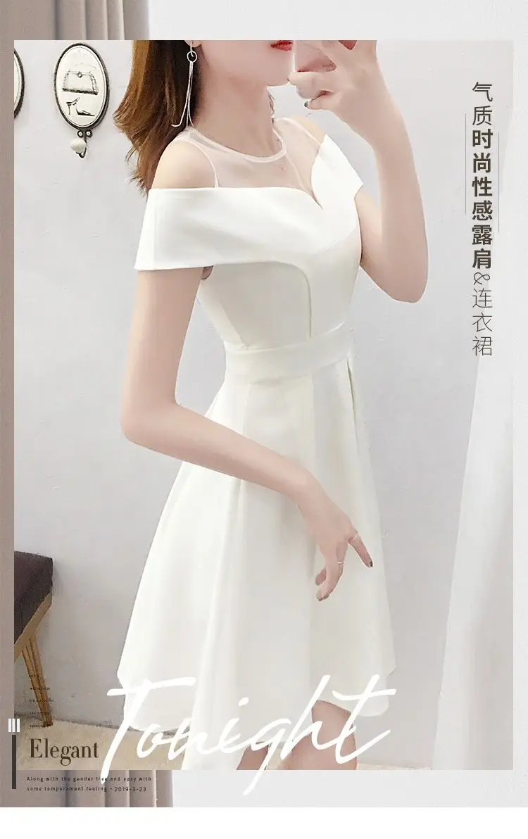 2024 Spring/Summer New White One Shoulder Dress Small and Fresh Slim Fit A-line Skirt Medium Length Style