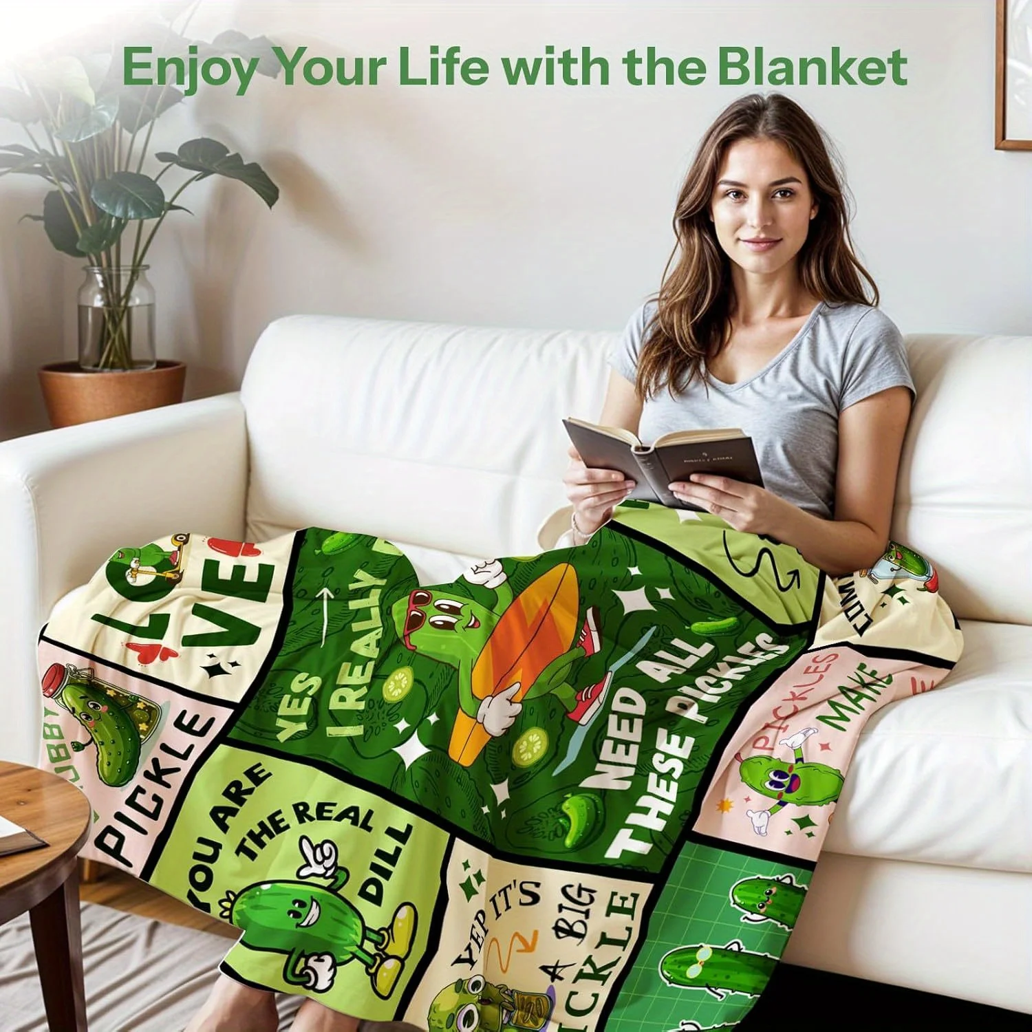 Innovative Cucumber Flannel Blanket Fresh color scheme covered with cucumbers For cucumber lovers Sofa Office Available