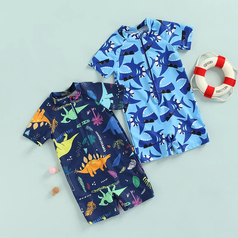 Baby Boy Swimming Suit Baby Swimsuit Baby Boys Swimwear Toddler Boys Rash Guard Zipper Short Sleeve Sunsuit Beach Bathing Suits