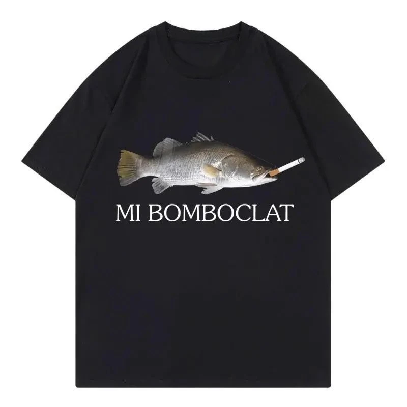 

Забавная футболка с короткими рукавами Mi Bomboclat Fish Meme для мужчин и женщин, наряд для пар, футболка из чистого хлопка