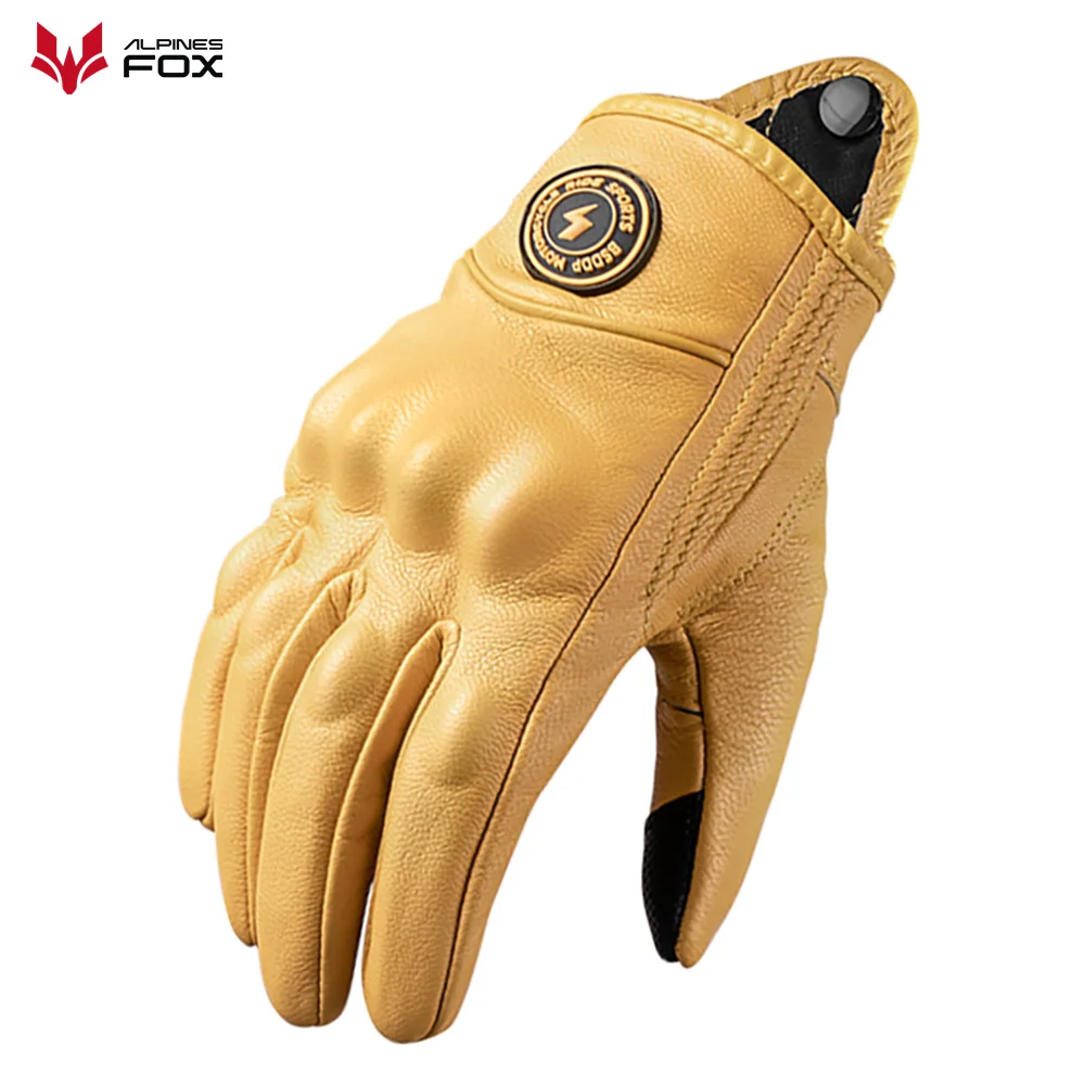 Vintage Motorcycle Leather Gloves Men Women Urban City Moto Riding Gloves Touch Screen Motorbike Motorcross Gloves Yellow