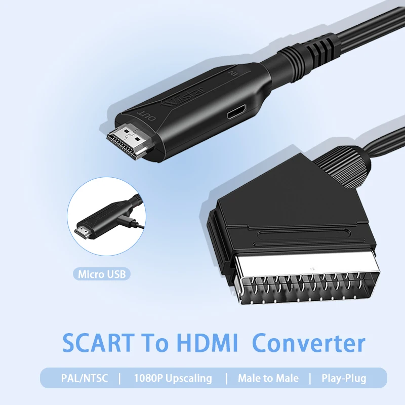 1080P SCART na kompatybilny z HDMI konwerter audio wideo Adapter sygnału AV Odbiornik dla HDTV Sky Box STB TV DVD