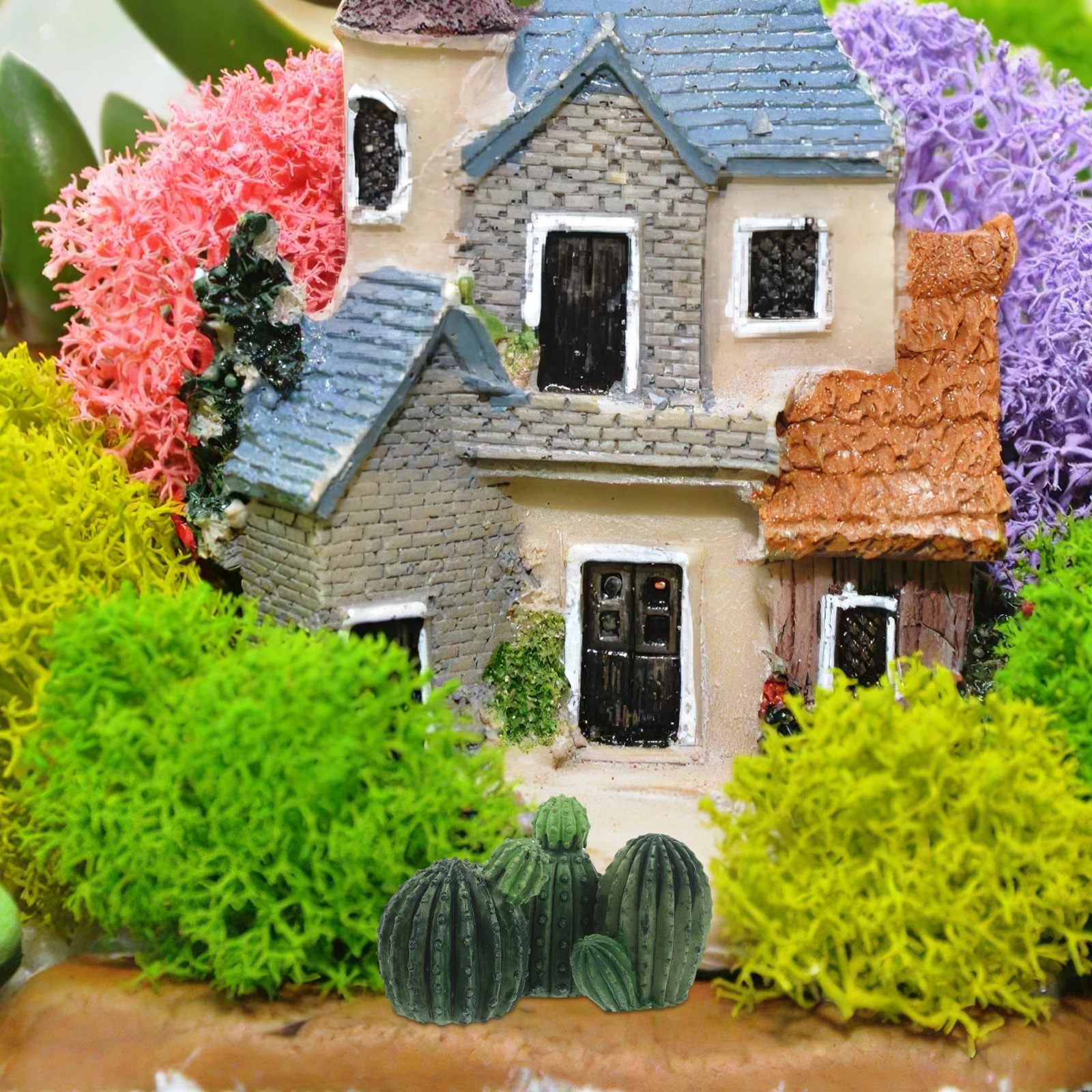 

3pcs Simulation Diy Succulent Artificial Outdoor Mini Landscape Ornament Fake Indoor Micro Resin Craft Assembly Figurines Micro
