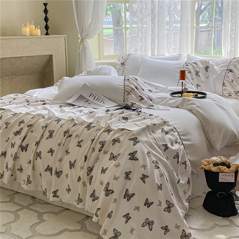 

Printed Duvet Cover and Pillowcase Skin-friendly Bedding Soft Comforter Covers European Style Quilts Cover Set funda nordica