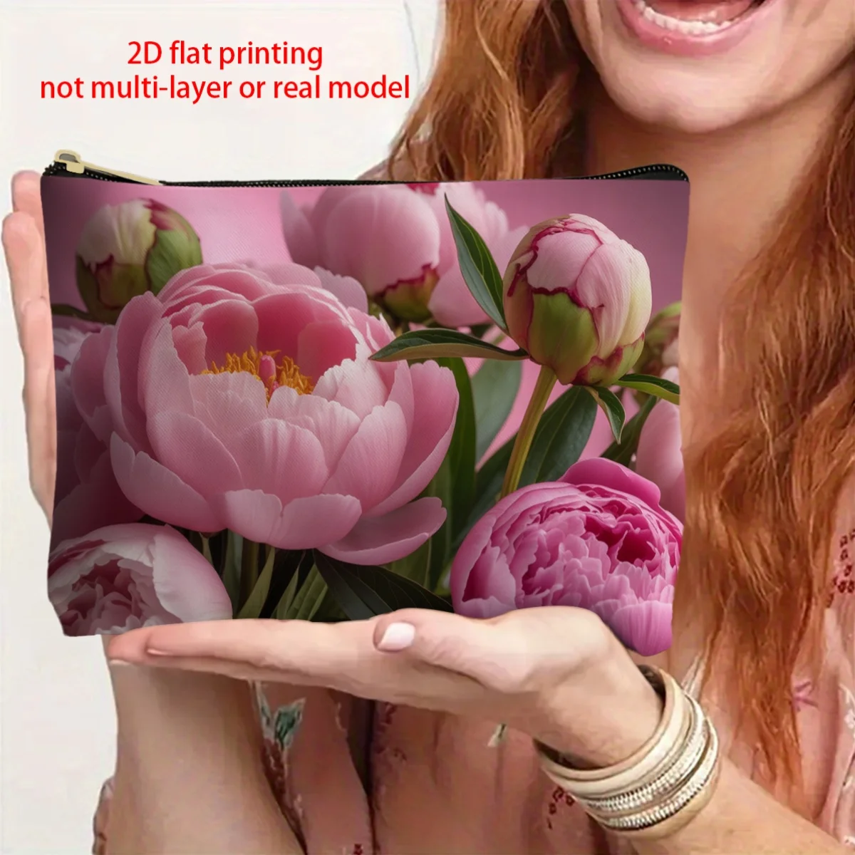 1 Piece Pink Peony Flower Close-Up Design Makeup Bag - Multifunctional Zipper Pouch for Women, Perfect Travel Zipper Storage Bag, Fun Birthday Gift