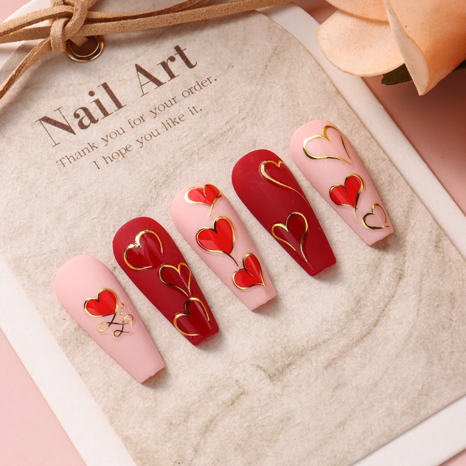 3Colos 3D ملصقات أظافر القلب - Y2K ذاتية اللصق الذهبي والوردي بريق الحب الشارات استخدام واحد الخيال موضوع الزينة fo #3