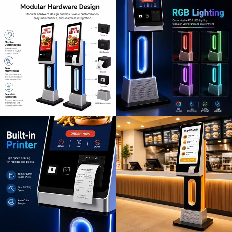 for Sinmar Floor Standing Self Service POS Kiosk Machine Touch Screen Payment Computer Kiosks with Printer