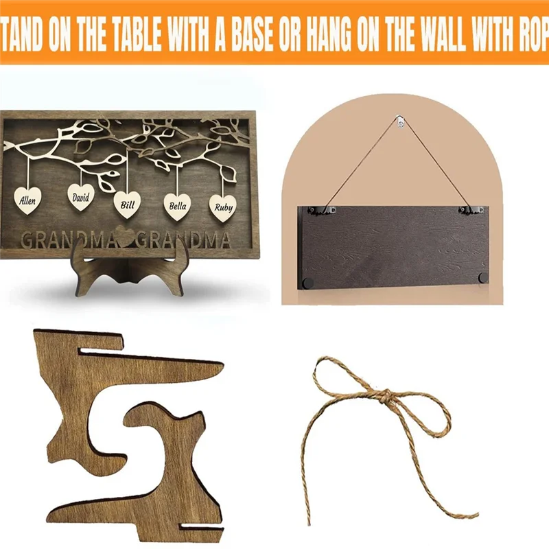 Personalized Family Sign For Mom Custom Wooden Tree Frame Engraved Wood Plaques Decor Mother's Day Gifts, Easy To Use G