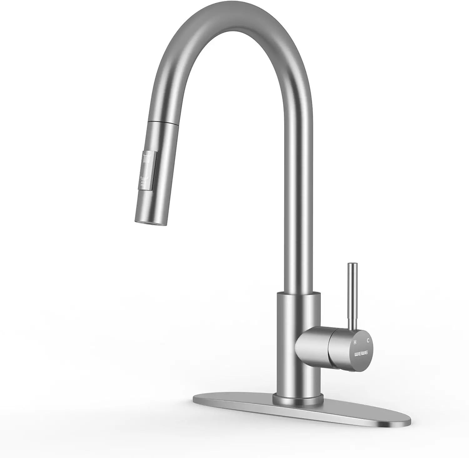 

Brushed Nickel Kitchen Faucet with Pull-Down Sprayer, High Arc Single Handle Stainless Steel Sink Tap for Modern Farmhouse