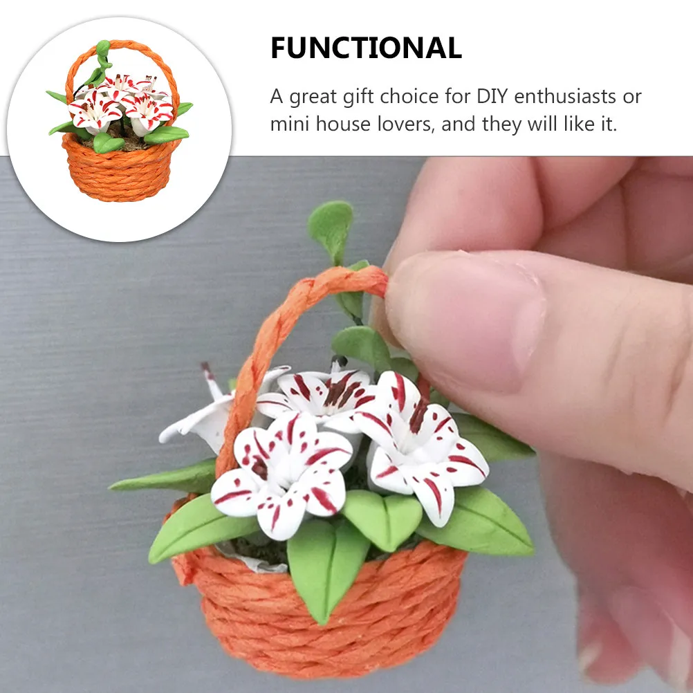 

1Pcs Micro Lily Flower Basket Exquisite Miniature Flowerpot Ornament for Dollhouse Decor Desktop Garden Simulation Plant
