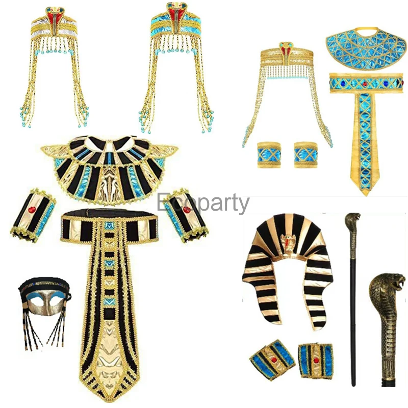 

Adult Egyptian Pharaoh Priest Costume Accessories Women Cleopatra Queen Belt Collar Mask Suit Carnival Party Performance Props