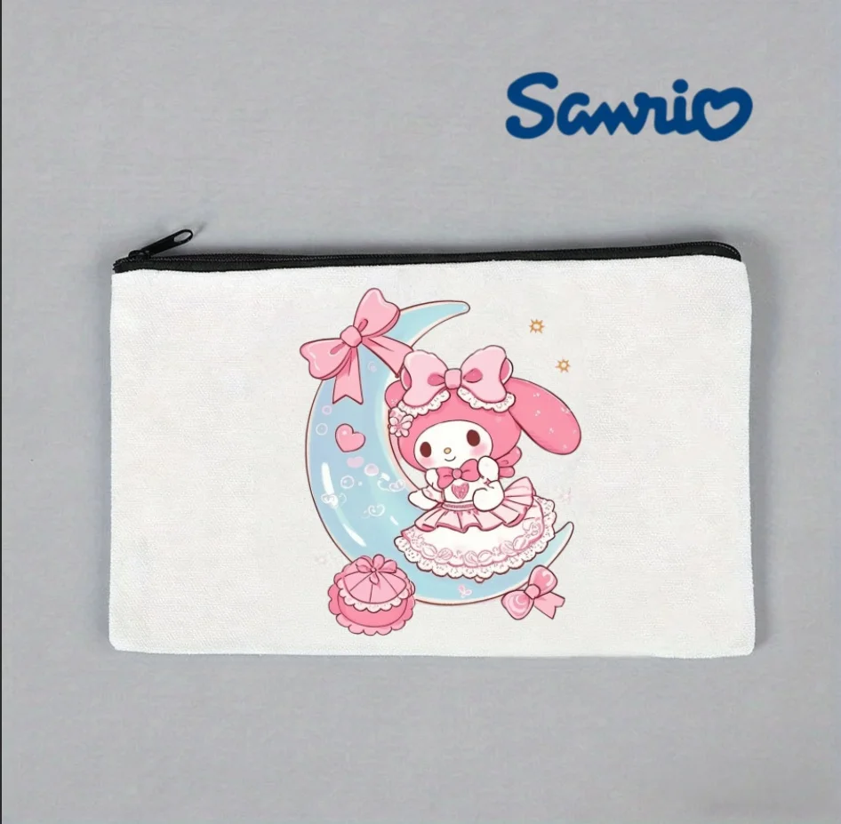 

1PC My Melody on Crescent Moon Canvas Makeup Bag, Sanrio Cosmetic Pouch