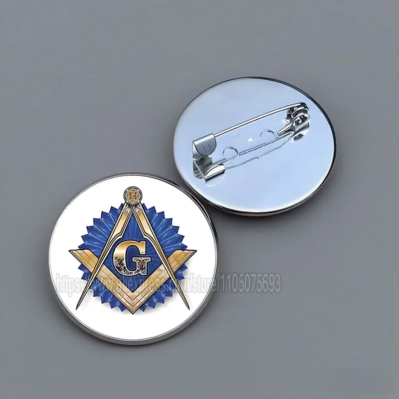 Vintage Free Mason Brooches Masonic Symbol Freemason Photo Glass Dome Pins Backpack Badge Gift Wholesale