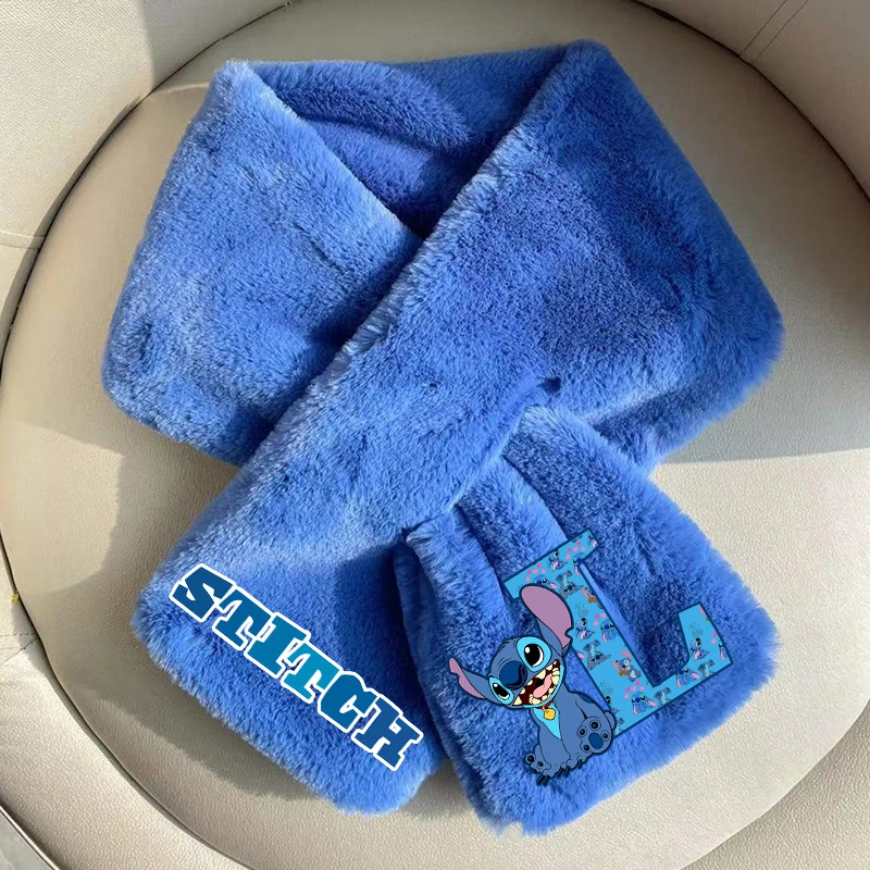 غرزة ديزني القطيفة وشاح Kawaii الكرتون رسالة A-Z مطبوعة منديل الأطفال شتاء دافئ اكسسوارات الاطفال هدايا عيد الميلاد #2