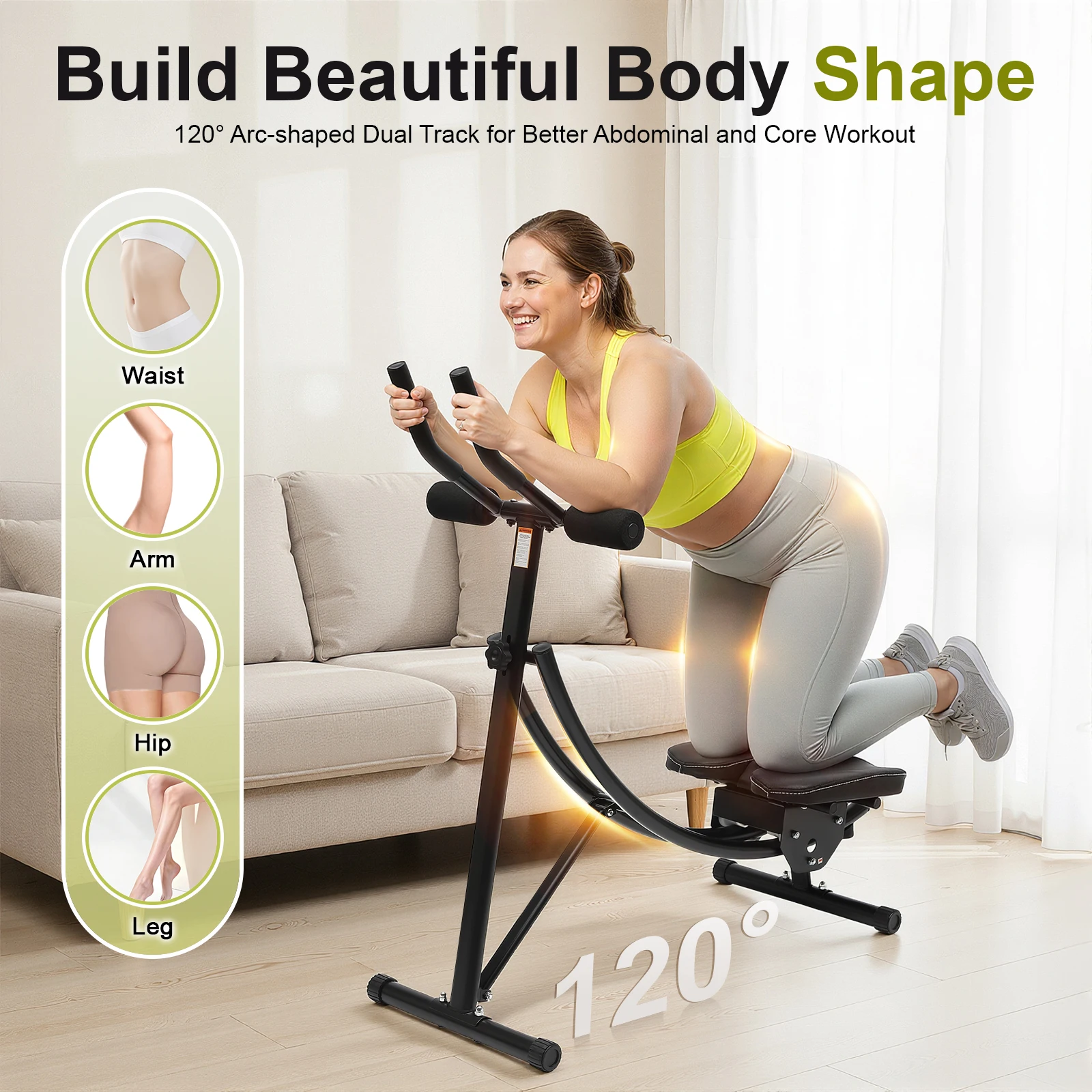 

330lbs Capacity Ab Machine, 3-Level Adjustable, Dual-Arc Track Core Trainer with LED Display, Foldable Home Gym Equipment