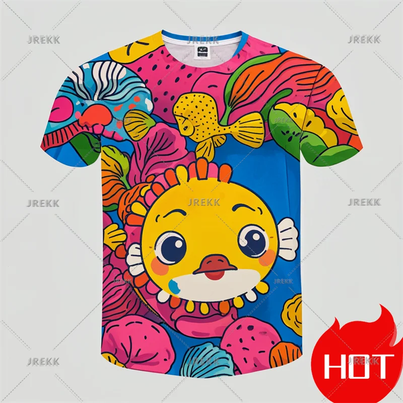 New Summer 3D Cute Animal Puffer Fish Print T Shirt For Men Tetraodontidae Graphic Tee Shirts Kid Funny Streetwear T-shirts Tops