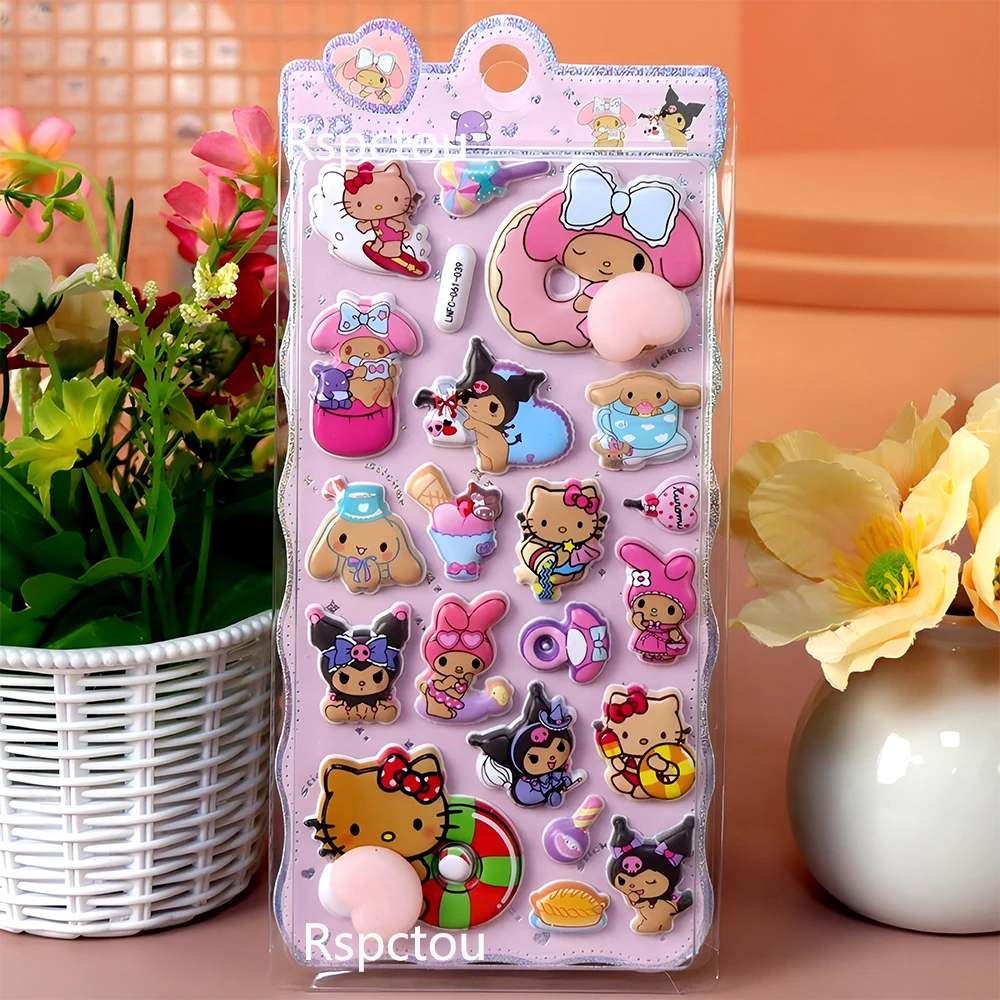 Bonito sanrio feliz nádegas adesivos minha melodia kuromi macio pinched descompressão 3d alívio adesivo dos desenhos animados recompensa bolha decalques