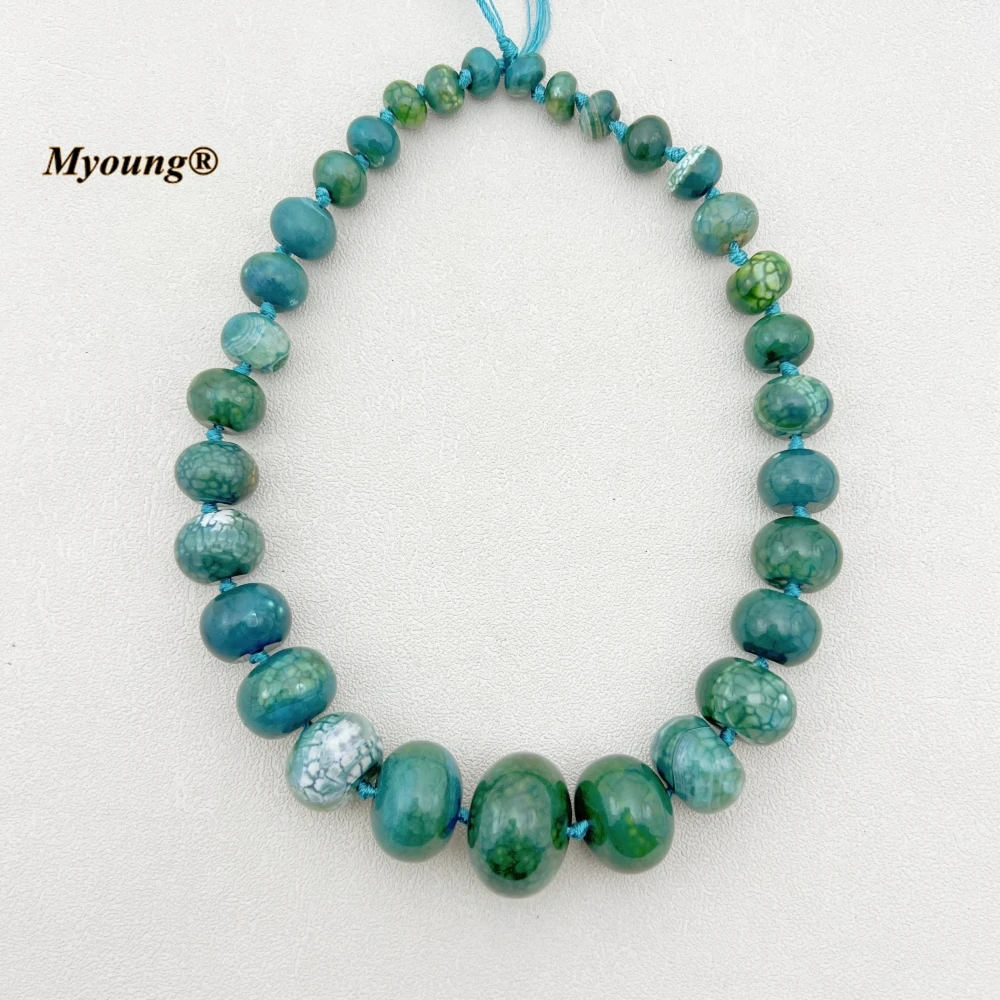 19.5Inchs Graduated Blue Large Dragon Veins Agates Rondelle Nugget Beads For DIY Choker Necklace Making MY230852