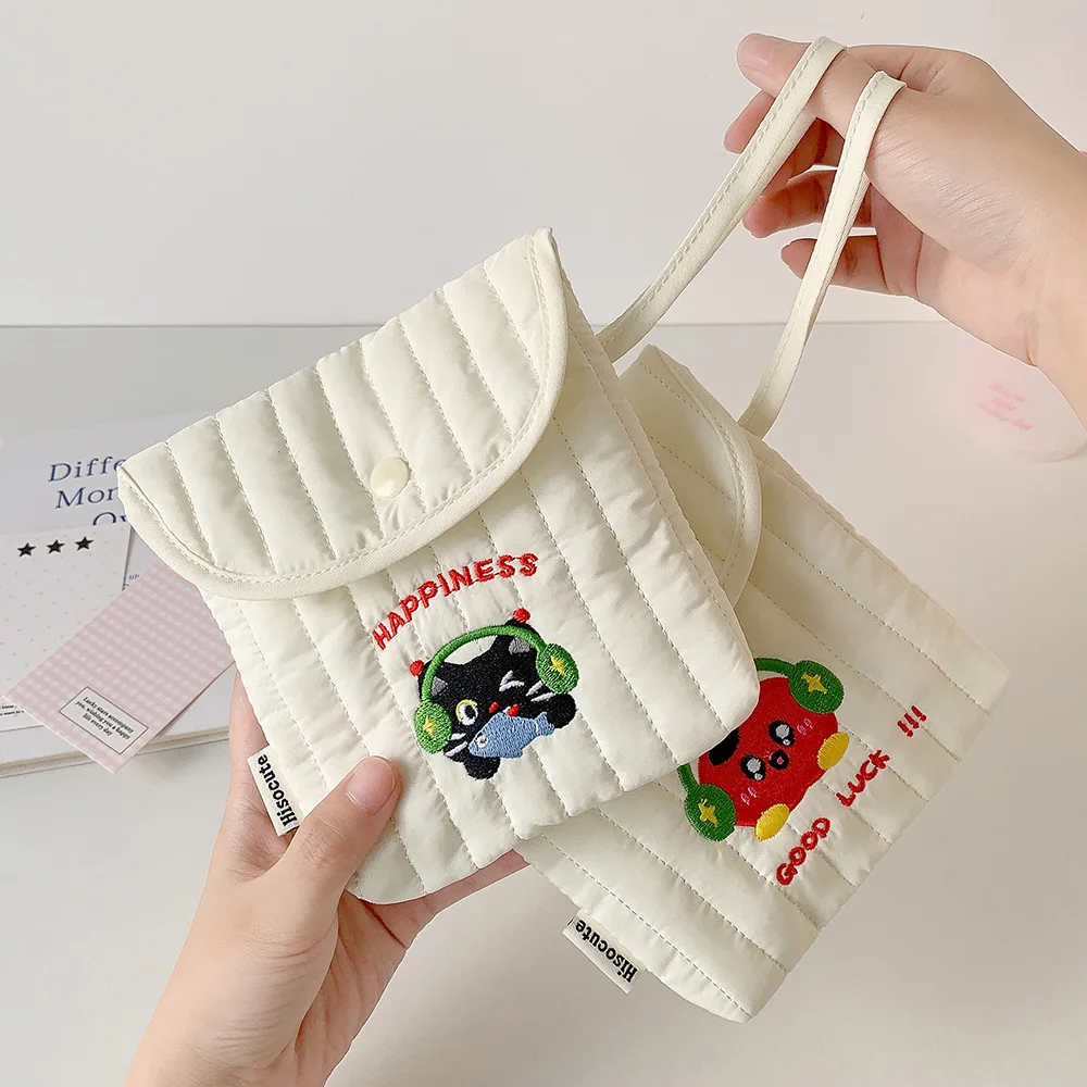 Mini Quadratische Damenbinden Tasche Katze Kirsche Stickerei Lagerung Geldbörse Tragbare Armband Handtasche Reise Make-Up Taschen für Mädchen