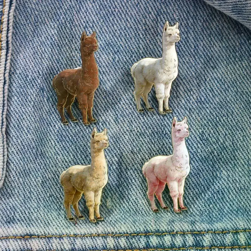 Cute 4 Color Cartoon Alpaca Metal Pins For Clothes Bags Backpack Lapel Badge Gifts For Friends