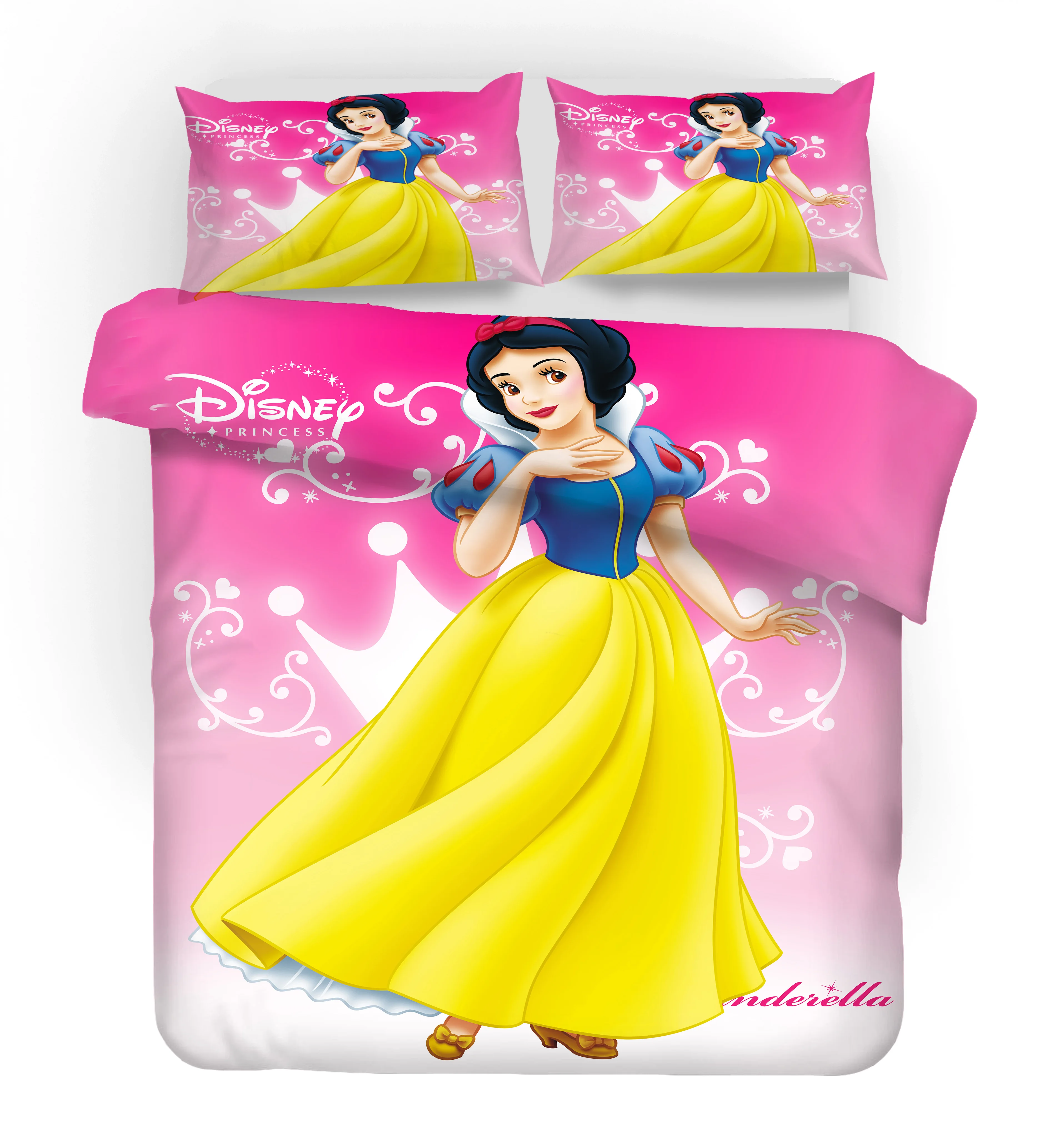 Disney Princess Bedding Sets for Children,Cinderella/ Snow White Bed Linen Boys Girls 3D Cartoon Duvet Cover Pillowcases