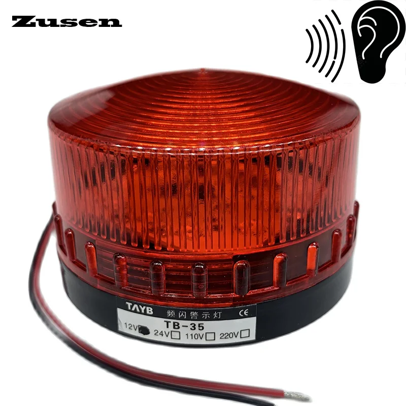 Zusen-TB35-R-J con zumbador, luz de señal estroboscópica de seguridad roja, lámpara LED de advertencia, pequeña luz intermitente, 12v, 24v, 110v,