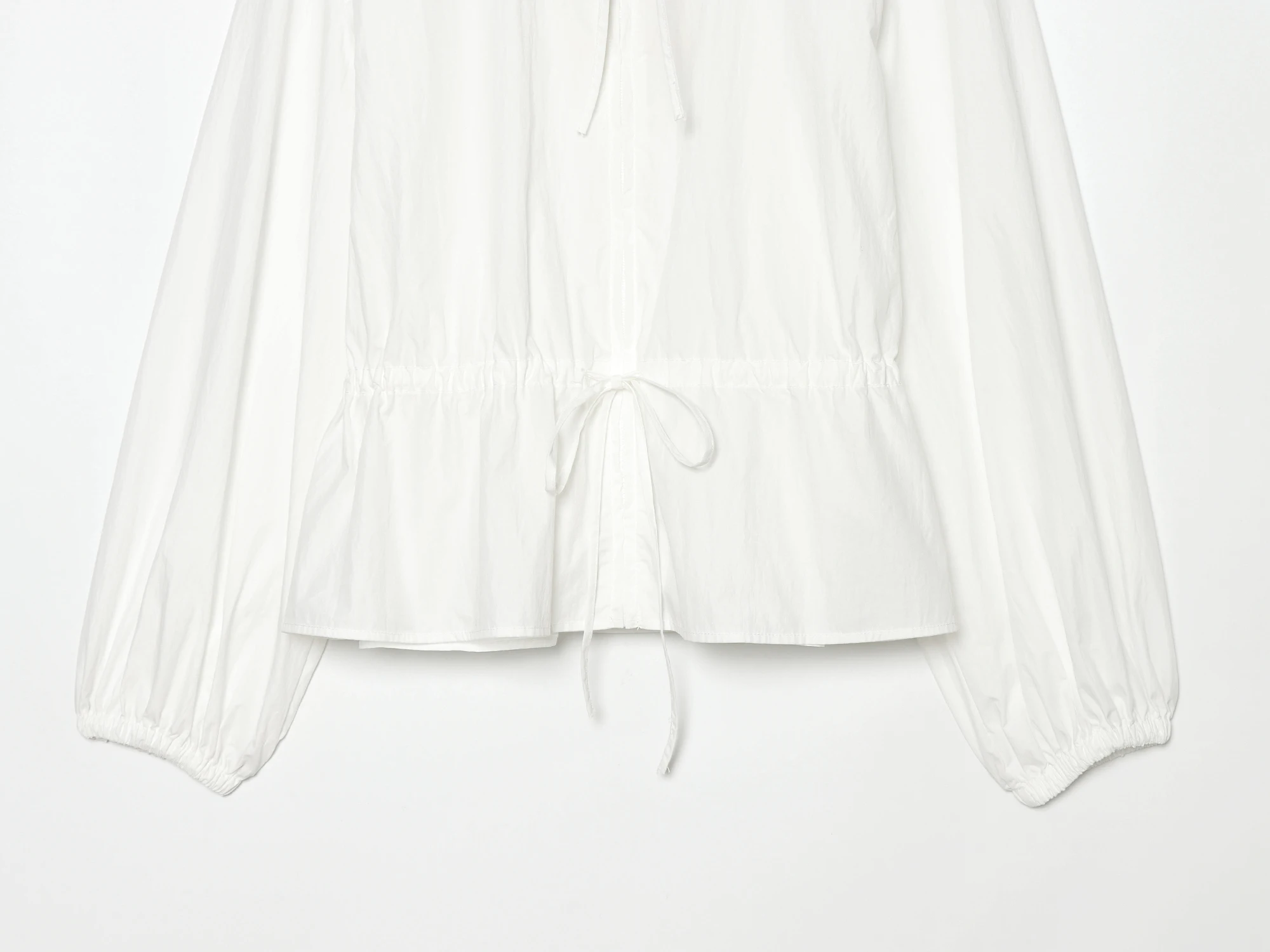 BSAY 2026 Koreanische Damen-Jacke mit Rüschen, Stehkragen, Kordelzug, kurz geschnitten, Reißverschluss, Bindedetail, Laternenärmel, lockerer Obermantel – Detail 4