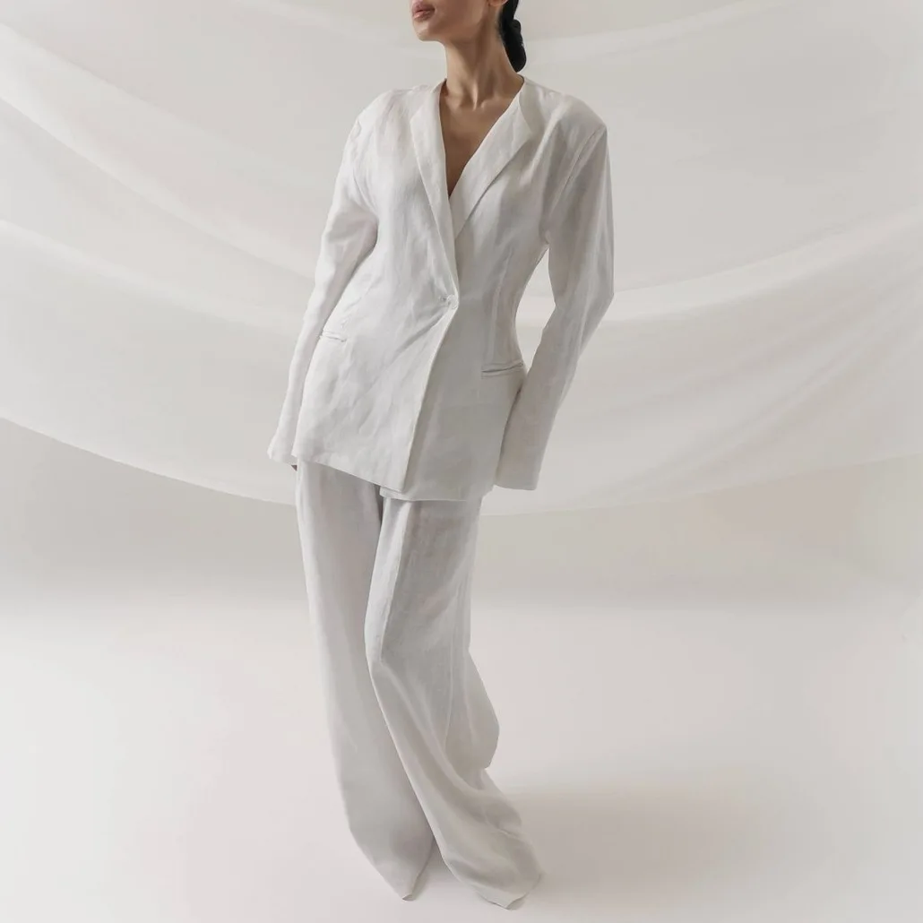 

Cotton Linen Two Pieces Set Women Elegant Suit Casual Long Sleeve Shirt And Wide Leg Pants Sets Autumn New Lady Outfit