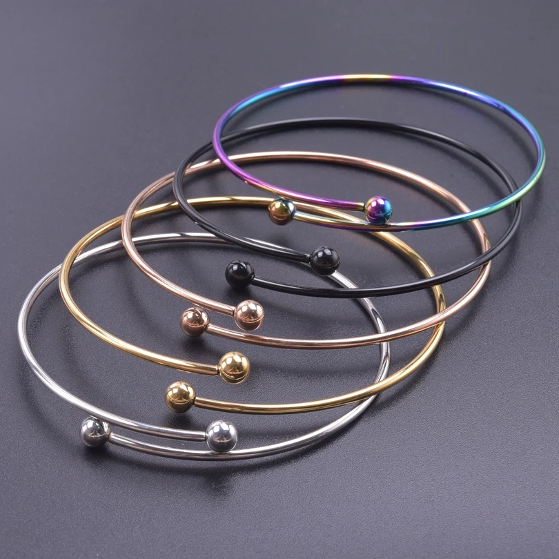 5PCS Adjustable Stainless Steel Fashion Design Minimalist Smooth Beads Bracelet for women Female Jewelry Bangle Accessories