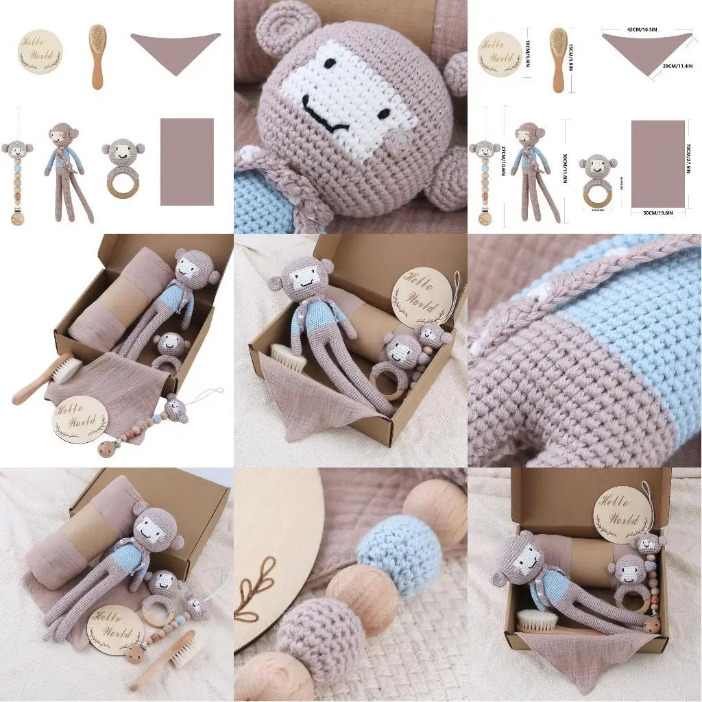 

Игрушка для душа для новорожденных, зажим для соски, вязаная крючком обезьянка, погремушка-прорезыватель, детская фотокарточка