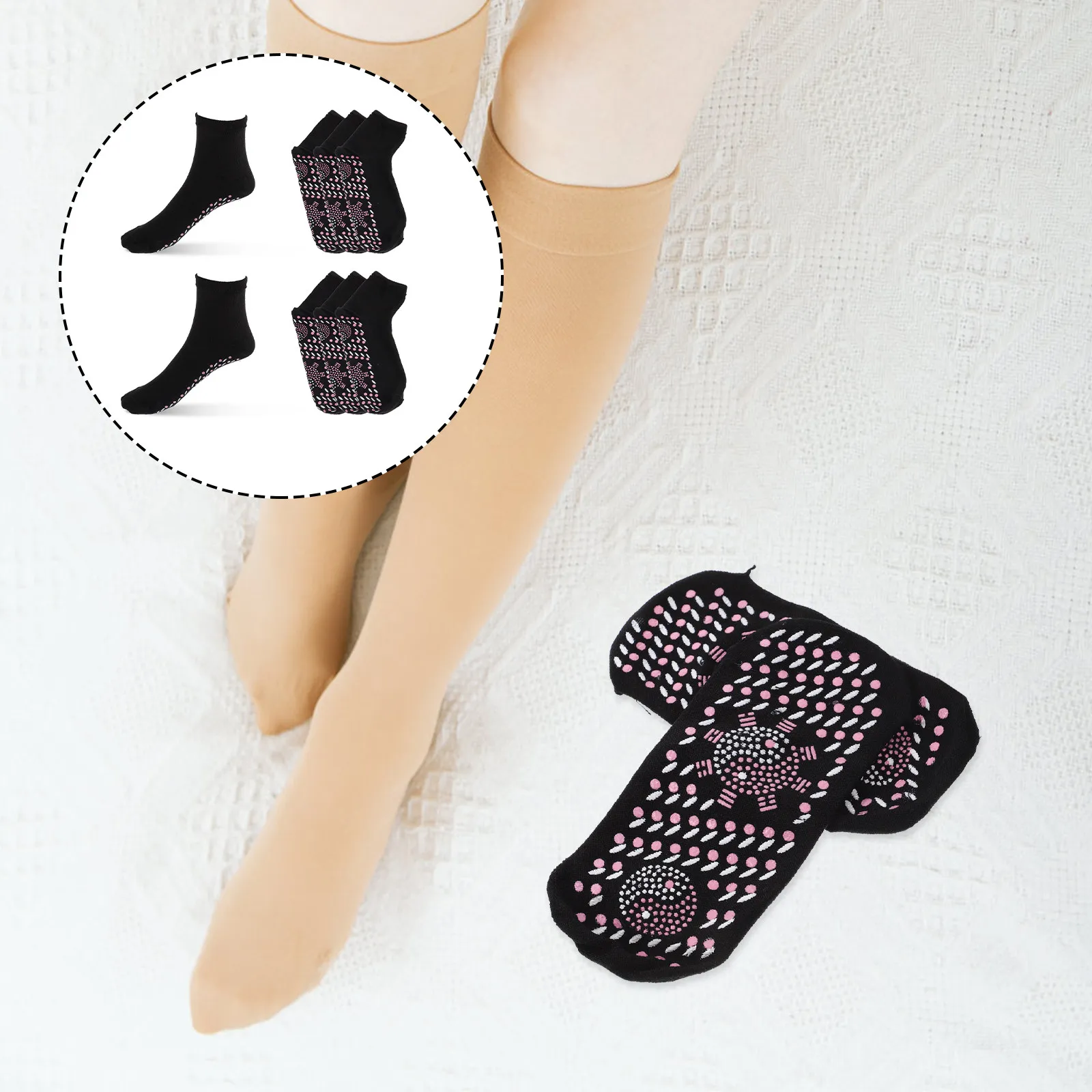 

4Pairs Self Heating Socks Comfortable Cotton Heating Relief Fit Non Slip for Workout Pilates Yoga Warm Socks Men Women