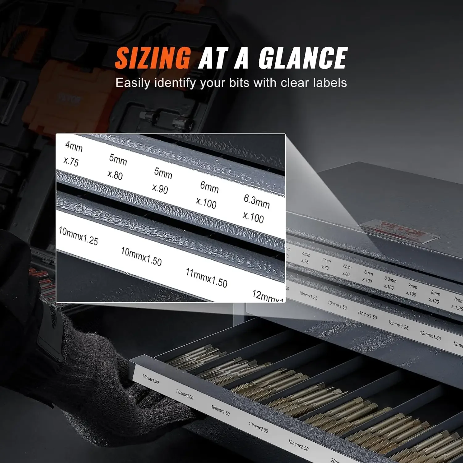 Tap Organizer Cabinet - Three-Drawer, 29-Compartment, Stackable with Labels for 3mm-24mm Steel Tap Storage