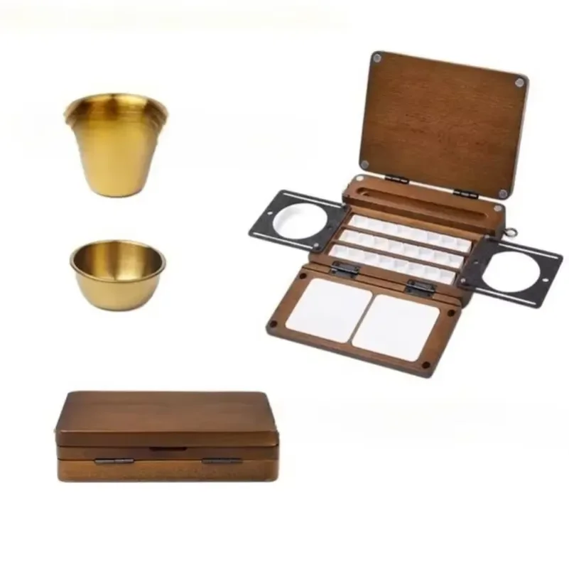 Foldable Wooden Paint Palette Portable Outdoor Travel Painting Board Wooden Watercolor Palette Student/Artist Art Supplies