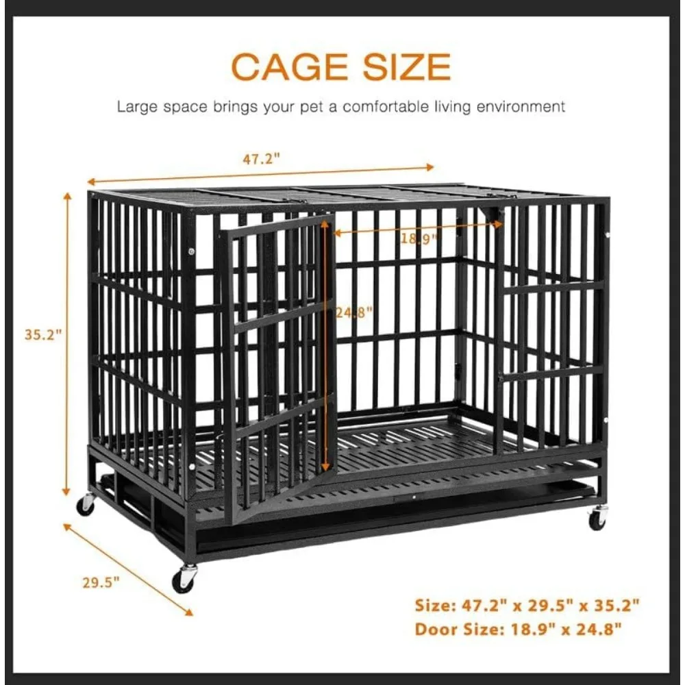 ترقية تحفة 48 بوصة شديدة التحمل غير قابلة للتدمير XL Dog Crate Steel Escape Proof، قفص داخلي مزدوج الباب عالي القلق، Ke #5