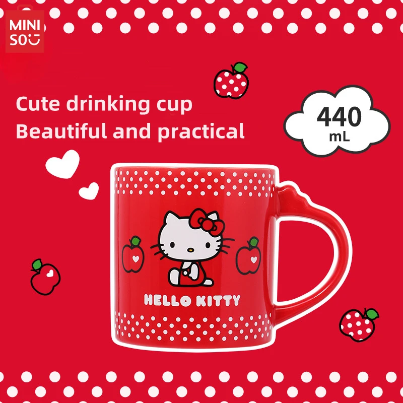 MINISO Ceramic Cup Hello Kitty Apple Season Series Kawaii Large Capacity Home Office Birthday Gift Children Toys Peripheral