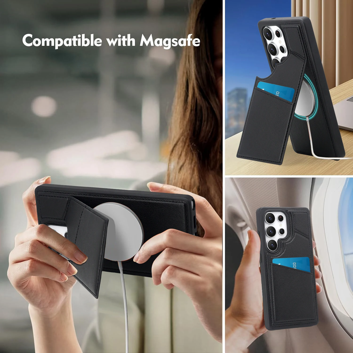 Vollständige Abdeckung aus PU-Leder mit Kartensteckplatz und Ständer, kompatibel mit Galaxy S25ultra S24 Ultra, kabelloses Laden