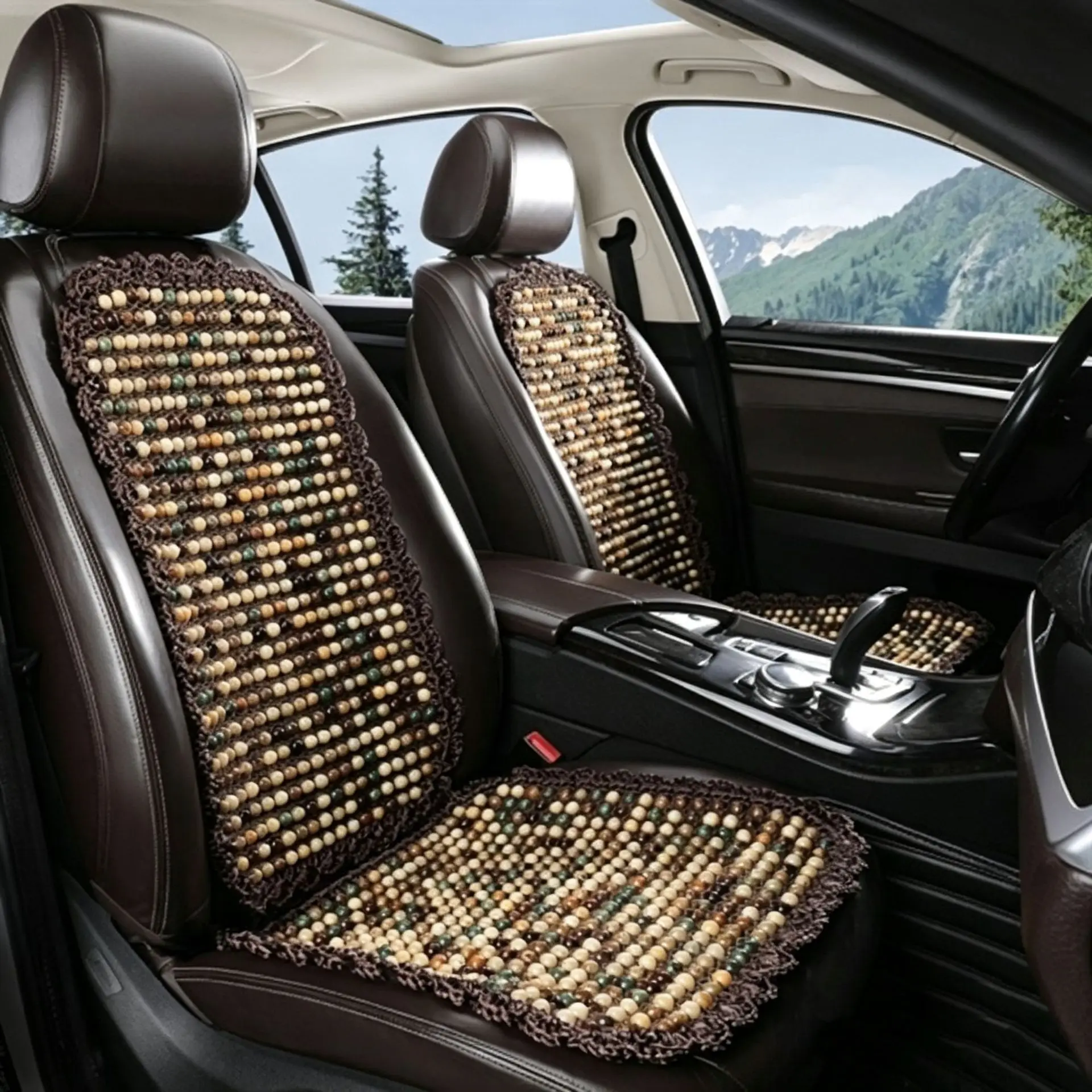 Cool Breathable Natural Wooden Beads Seats Cover Universal Luxury SUV Sedan Seat Cover Natural Wooden BeadsCar Seat Protection