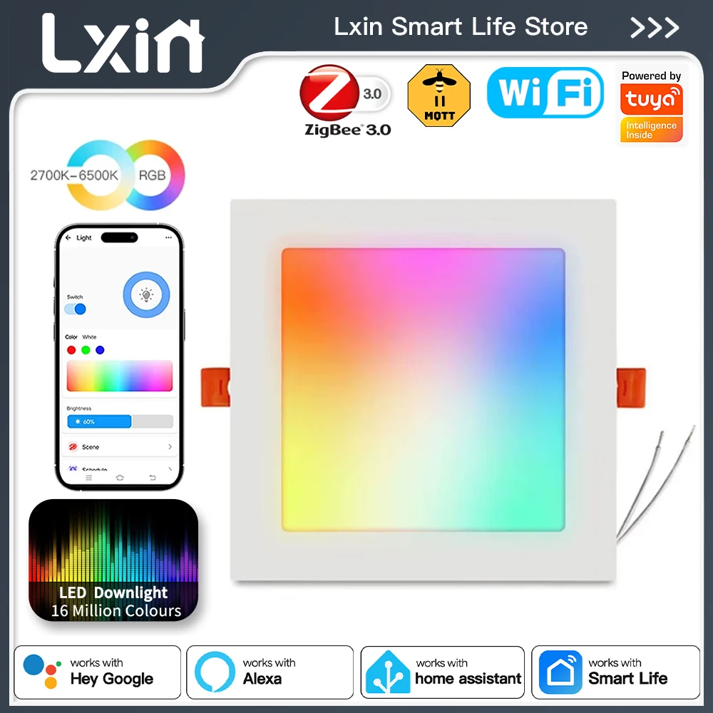 

Lxin Tuya downlight WIFI or zigbee, Square Smart Spots light, Brightness Color temperature adjust Bulb, Voice with google alexa