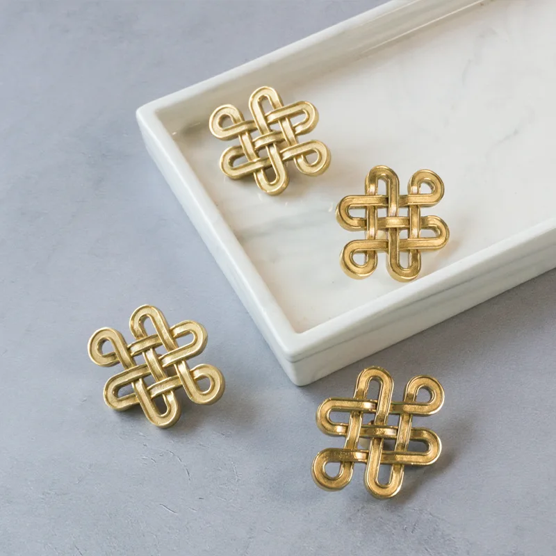Brass China Knot Single Hole Knobs for Furniture New Chinese Style Cabinet Knobs and Handles Drawer Knobs Furniture Fittings