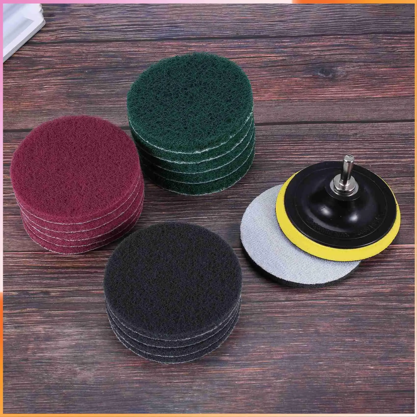 A93Z 16 Uds. Kit de limpieza de estropajo de azulejos con cepillo eléctrico de taladro de 4 pulgadas con soporte de almohadilla de disco de 4 pulgadas 3 rigidez diferente