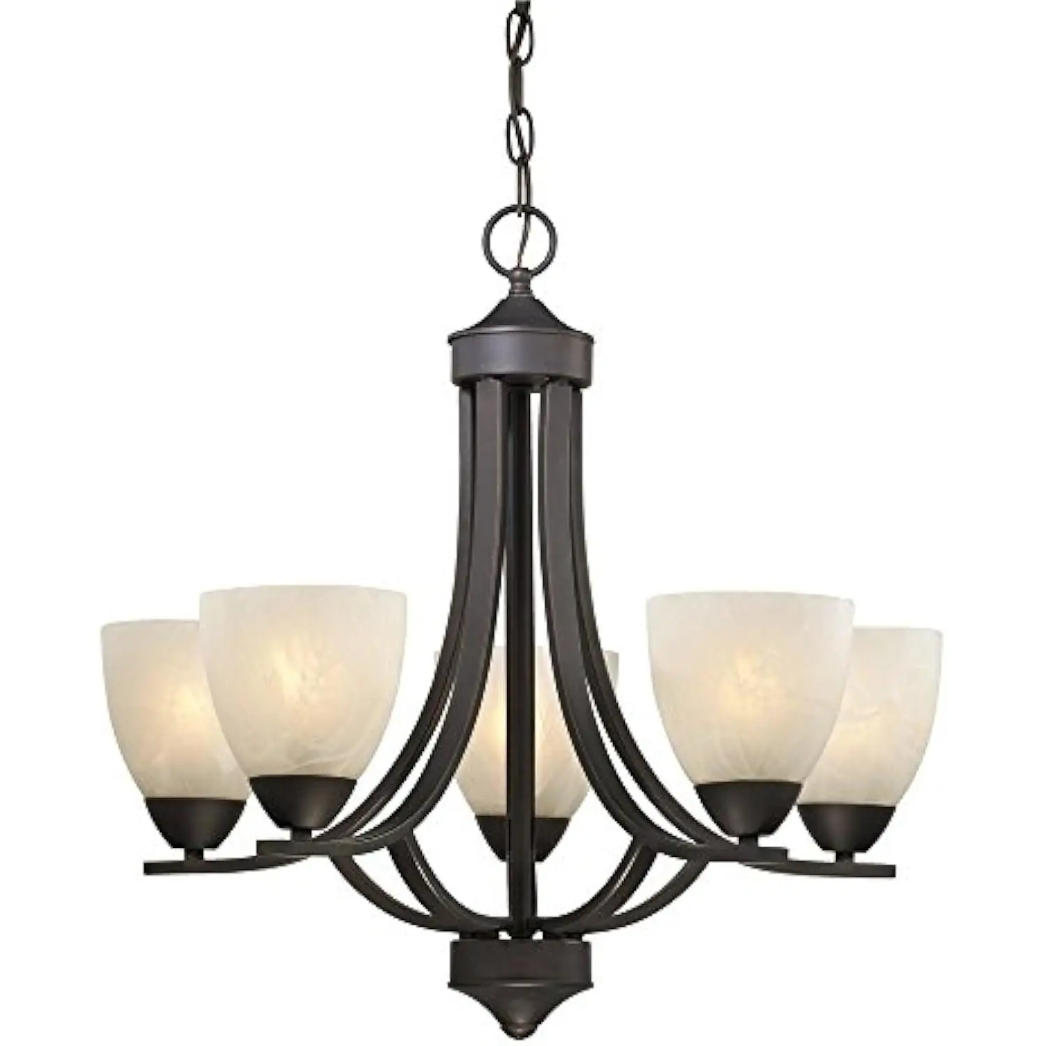 

Lighting Modern 5 Light Chandelier Hanging Light Fixture with Alabaster Glass in Bronze Finish