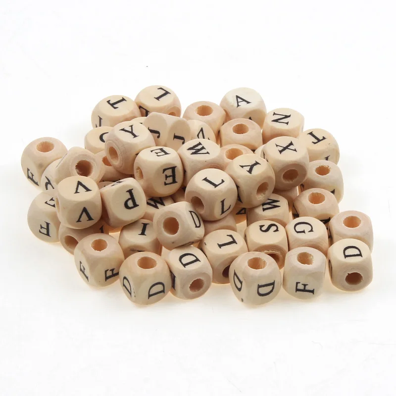 50pcs 10mm Natural 26 Letter Wooden Beads Alphabet Loose Spacer Square Beads for Jewelry Making Diy Kids Bracelet Accessories