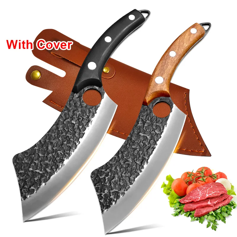 Stainless Steel Full-Tang Butcher Knife Forged Kitchen Chef Fillet Knife Slaughter Meat Cleaver Boning Fishing Cooking Knives