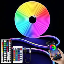 DC5V RGB Neon LED Strip 1M 2M 3M 4M 5M Waterproof LED Neon Strip With Bluetooth and Remote Control For Home Outdoor Decor Light