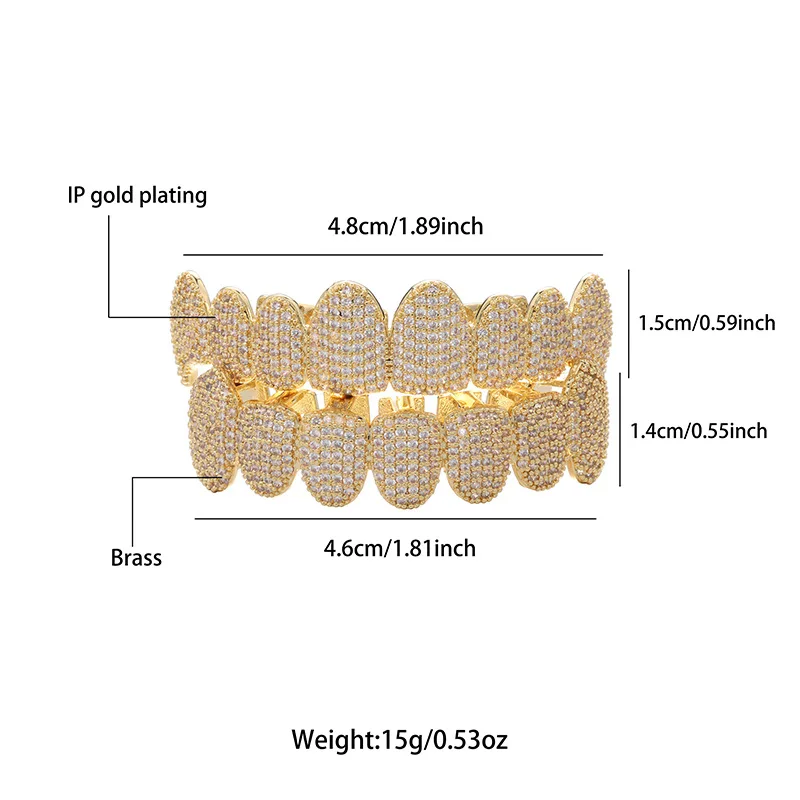 Bling Cubic Zircon Teeth Grillz Set For Unisex Top Bottom Mouth Gold Silver Color Removable Dental Fashion Jewelry