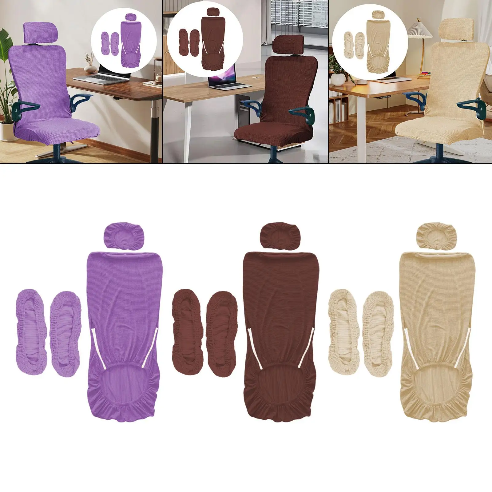 Universal Computer Chair Covers Waterproof Coating Elastic Fit with Back and Seat Protection for Daily Office
