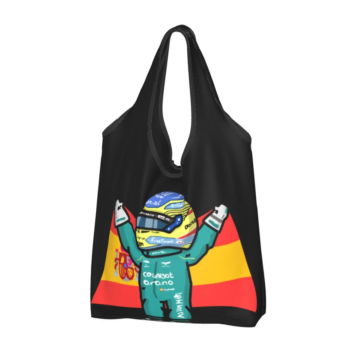 Alonso-sacola de compras estilo kawaii com bandeira, bolsa portátil, bolsa de ombro, alonso, esportes, motocicleta, kawaii