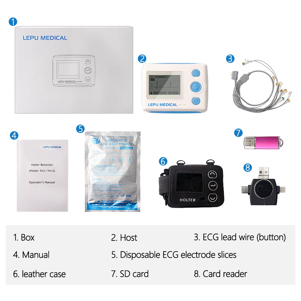 Medical Wearable 12 Leads Holter Monitor AI Smart Dynamic Analysis System Machine Ecg Device 24H EKG Recording free PC Software